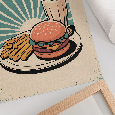Eleganten plakat za dnevno sobo Burger in krompirček z retro ozadjem