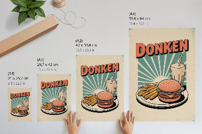 Eleganten plakat za dnevno sobo Burger in krompirček z retro ozadjem