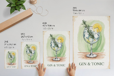 Premium stenski plakat Kozarec gina, rožmarina in limone na zelenem ozadju