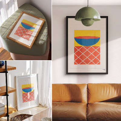 Eleganten plakat za dnevno sobo Rumena modro rdeča geometrijska kompozicija