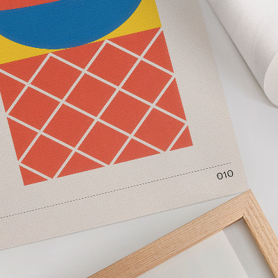 Eleganten plakat za dnevno sobo Rumena modro rdeča geometrijska kompozicija