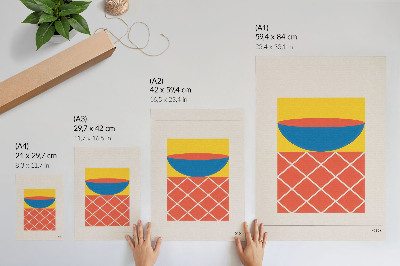 Eleganten plakat za dnevno sobo Rumena modro rdeča geometrijska kompozicija