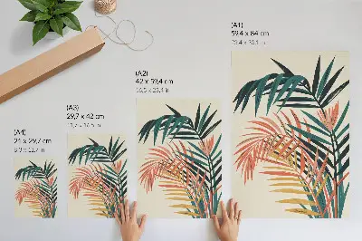 Ilustracija barvitih tropskih listov eleganten plakat za dnevno sobo