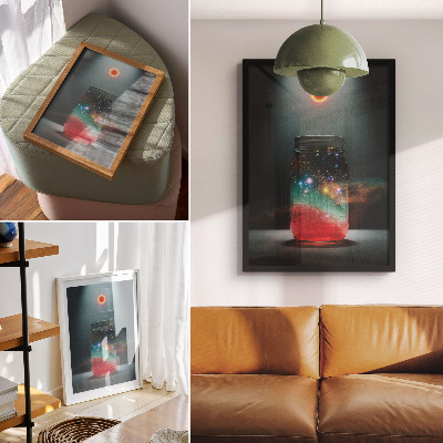 Plakat Vesoljski kozarec z barvitimi vesoljskimi lučkami
