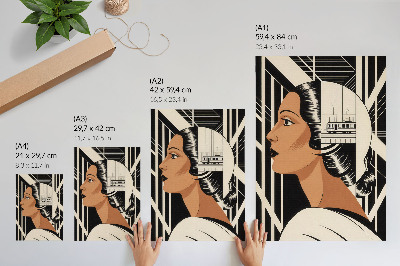 Eleganten plakat za dnevno sobo Ženski profil v geometrijskih linijah v modernističnem slogu