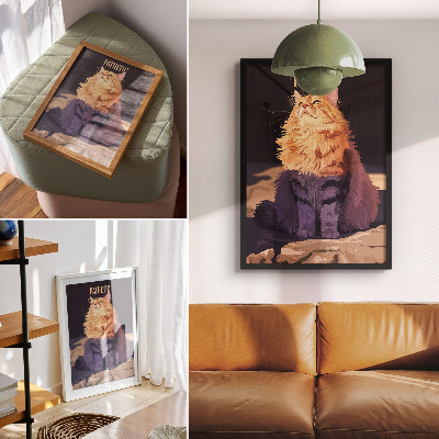 Plakat Mačka z besedilom oranžno sivo bež