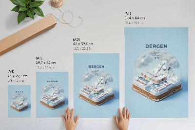 Eleganten plakat za dnevno sobo Miniaturno mesto v snežni krogli