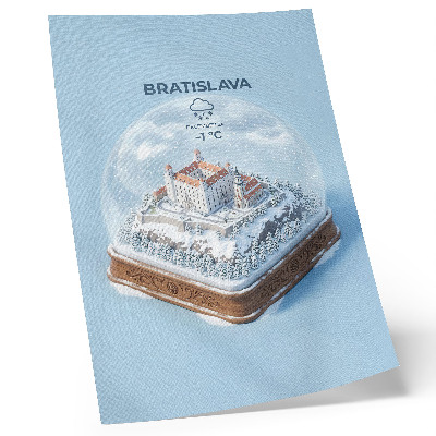 Umetniški tisk na platno Zimski globus z ilustracijo gradu in snega