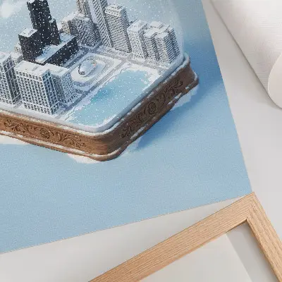 Stenski plakat Premium miniaturno mesto v zimski pokrajini