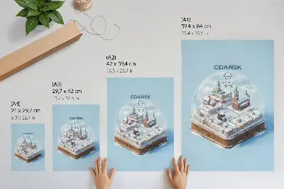Zimski Gdansk pod snegom v stekleni krogli eleganten plakat za dnevno sobo