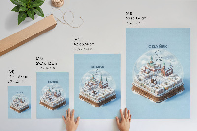 Eleganten plakat za dnevno sobo Zimski Gdansk pod snegom v stekleni krogli