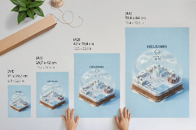 Plakat Miniaturni Helsinki v snežni krogli