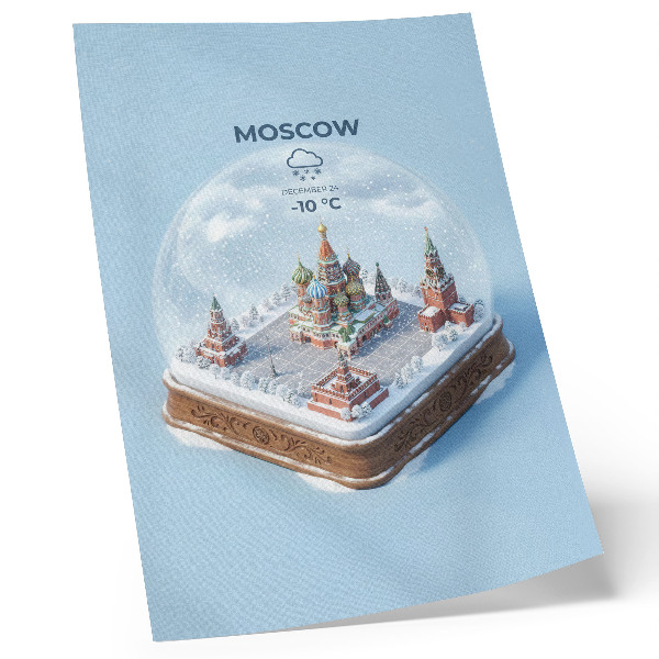Plakat Miniaturna Moskva v zimski snežni krogli