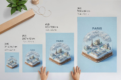 Eleganten plakat za dnevno sobo Model snežne krogle v zimskem Parizu