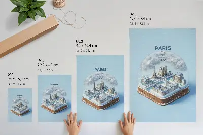 Eleganten plakat za dnevno sobo z motivom snežne krogle v zimskem Parizu