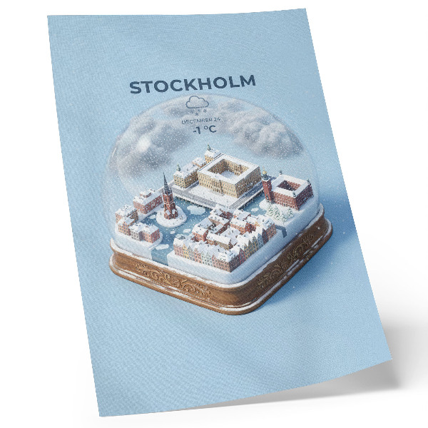 Plakat Stockholm v krogli moderne arhitekture zimskega podnebja