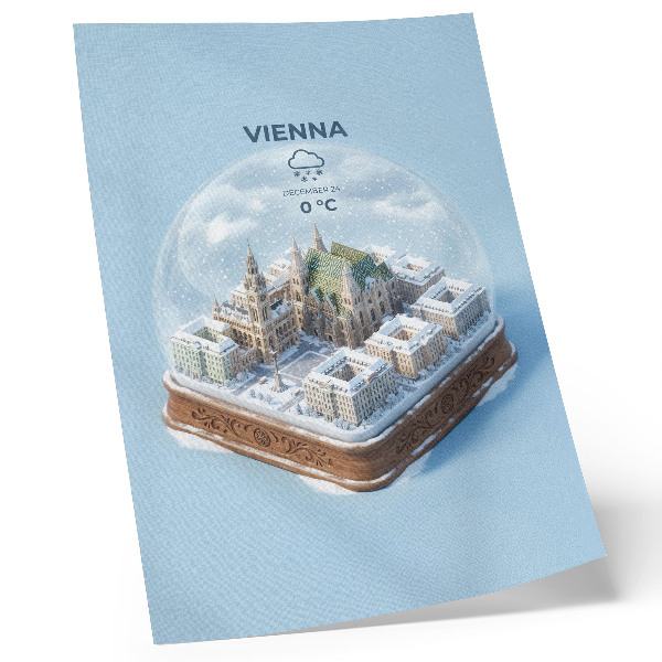 Premium stenski plakat Miniaturna panorama Dunaja v stekleni krogli