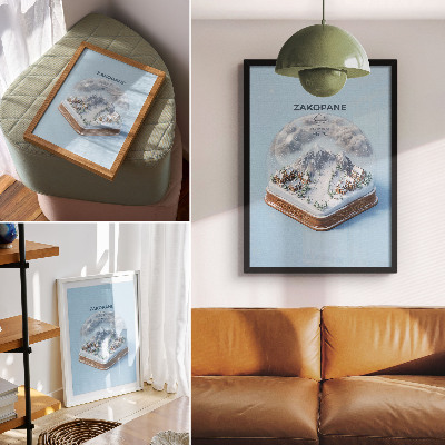 Umetniški tisk na platno Zimska pravljica v krogli, mirne barve, gorski čar