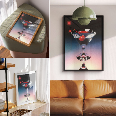 Eleganten plakat za dnevno sobo Kozarec za koktajl Elegance z rdečo češnjo