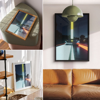 Premium stenski plakat Dinamične linije futurističnega avtomobila noč