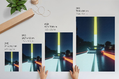 Premium stenski plakat Dinamične linije futurističnega avtomobila noč