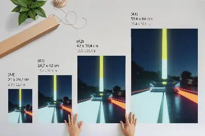 Premium stenski plakat dinamične linije futurističnega avtomobila ponoči