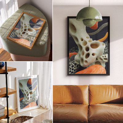 Eleganten plakat za dnevno sobo Abstraktne oblike krem ​​oranžna temno modra