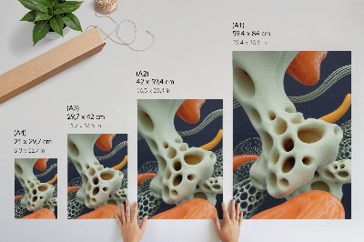 Eleganten plakat za dnevno sobo Abstraktne oblike krem ​​oranžna temno modra
