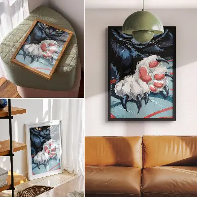 Eleganten plakat za dnevno sobo mačka s kremplji v živih barvah z intenzivno dinamiko