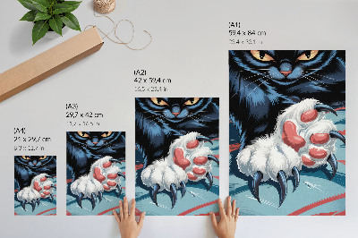 Eleganten plakat za dnevno sobo Mačka s kremplji, žive barve, intenzivna dinamika