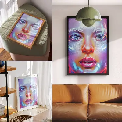 Plakat futurističen portret v živahnih barvah