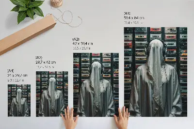 Stenski plakat Premium postava v belem pred kasetno steno