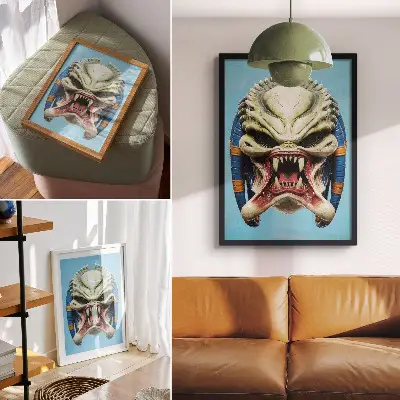 Plakat Maska pošasti v zeleni in modri barvi za dnevno sobo