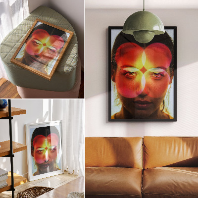 Plakat Človeški obraz z barvnimi energijskimi krogi