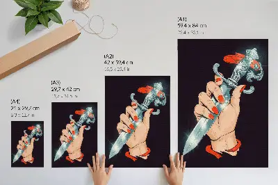 Premium stenski plakat roka z bodalom in utripajočimi detajli
