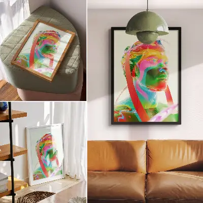 Barvit futuristični portret lika eleganten plakat za dnevno sobo