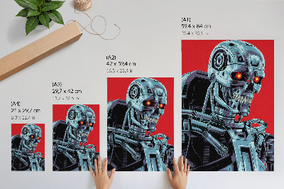 Umetniški tisk na platno Futuristični robot na rdečem ozadju
