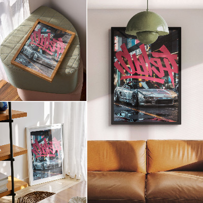 Plakat Grafiti športnih avtomobilov, vzdušje sodobnega mestnega življenja