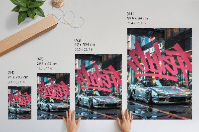 Plakat Grafiti športnih avtomobilov, vzdušje sodobnega mestnega življenja