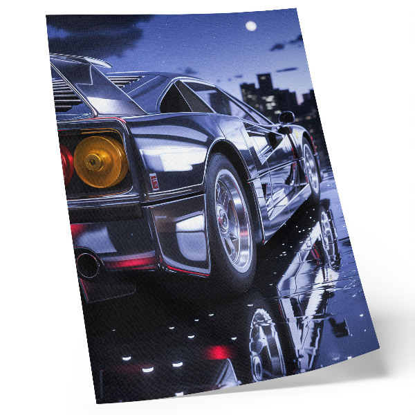 Premium stenski plakat Žarometi športnega avtomobila svetijo ponoči v mestu