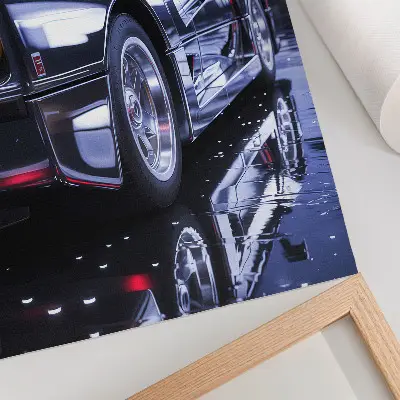 Stenski plakat žarometi športnega avtomobila ponoči v mestu