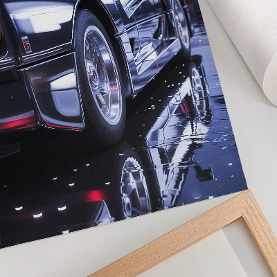 Premium stenski plakat Žarometi športnega avtomobila svetijo ponoči v mestu