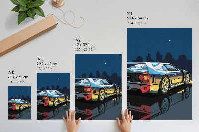 Eleganten plakat za dnevno sobo Športni avtomobil mesto noč moderna eleganca