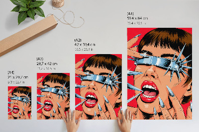 Eleganten plakat za dnevno sobo Futuristični elementi, intenzivne barve, dinamika
