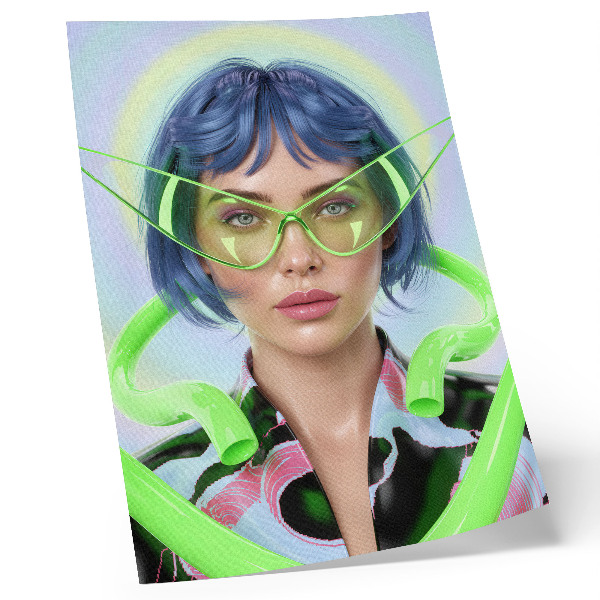 Premium stenski plakat Futuristični portret ženske z energijo barve
