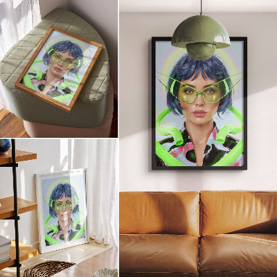 Premium stenski plakat Futuristični portret ženske z energijo barve