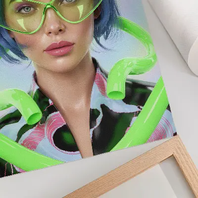 Stenski plakat iz premium materialov futuristični portret ženske z barvno energijo