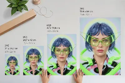 Stenski plakat iz premium materialov futuristični portret ženske z barvno energijo