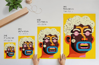 Eleganten plakat za dnevno sobo Barvit portret, abstraktne oblike, intenzivne barve