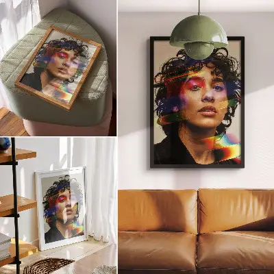 Plakat z barvitimi poudarki za intenzivno modernost in dinamiko